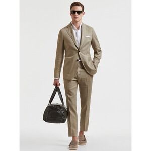 Gutteridge 1878 Men's 100% Linen Suit ITA 50 Pants Sz 36x31 Italy Khaki‎